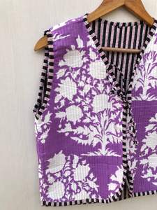 Sanganeri Print Striped Woven Jaipuri Knitted Breathable Autumn Party Wear Reversible Cotton <b>Quilted</b> <b>Jacket</b> for Women Handmade - Product Image 3