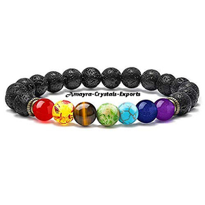 Wholesale Gemstone Black Lava Chakra <b>Beaded</b> <b>Bracelet</b> Handmade Agate Jewellery Buy Online From Amayra <b>Crystals</b> Exports India - Product Image 2