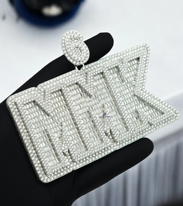 Pendentif lettre MMK serti de diamants Moissanite VVS, bijoux Hip Hop personnalisés, chaîne de luxe en argent, breloque - Product Image 5
