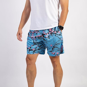 Shorts pour hommes à imprimé floral, motif cerisier bleu rose, séchage rapide, taille élastique, shorts de sport décontractés - Product Image 2
