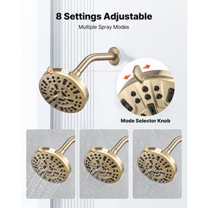 Set Doccia Completo da 5 Pollici con Soffione a Pioggia e 8 Impostazioni di Getto Regolabile, Rubinetto per Vasca da Bagno con Bocca di Scarico Inclusa - Product Image 5