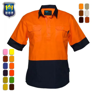 Camisa de Trabajo Unisex Amarillo Naranja de Seguridad, de Dos Tonos, Manga Corta, Reflectante, Resistente al Viento, 100% Poliéster - Product Image 4