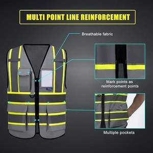 Chaleco de Trabajo Unisex de Alta Visibilidad, Reflectante, de Poliéster, con Impresión por Transferencia de Calor, Múltiples Bolsillos, Uniforme de Seguridad, con Detección de Agujas - Product Image 3