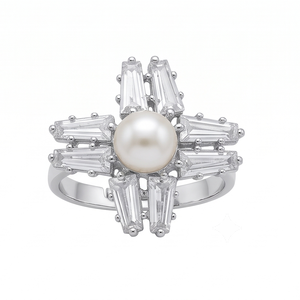 DIVYORO Women's Brass Oxidized Silver Plated Bohemia Style Cross Design Pearl Starburst <b>Ring</b> - Product Image 1
