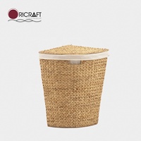 Panier à linge OHC CAVIANA en jacinthe d'eau naturelle avec couvercle, doublure en tissu, bac de rangement en osier, style moderne et traditionnel pour la maison VN
