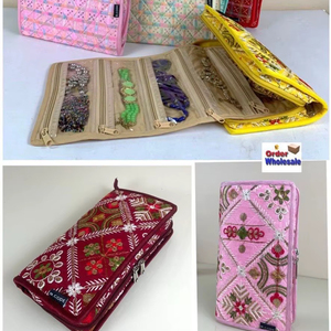 Organizador de Joyas de Algodón con Bordado Resham Indio, 5 Capas, Bolsillos, Estampado Étnico, Bolsa de Almacenamiento Tradicional Multiusos - Product Image 5