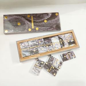 Caja de Almacenamiento de Dominó de Resina de Lujo con Detalles en Dorado, Juego de Dominó con Efecto Mármol Hecho a Mano con Base de Madera para Decoración del Hogar - Product Image 2