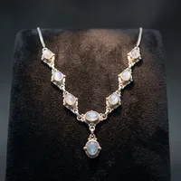 Collier artisanal en argent sterling 925 avec pierre de lune arc-en-ciel, bijoux en pierres précieuses naturelles, élégant artisanat indien, chaînes de mode