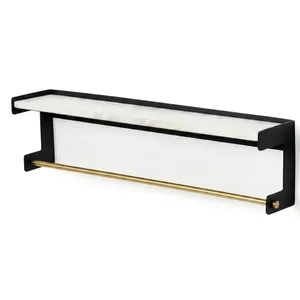 Étagère murale moderne en marbre avec barre porte-serviettes, support de rangement pour salle de bain, organisateur en métal pour la décoration de la salle de bain - Product Image 1