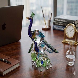 Escultura Artesanal de Cristal con Forma de Pavo Real, Hecha a Mano en India, para Decoración del Hogar u Oficina, Proveniente de Rajasthan - Regalo Significativo para Seres Queridos - Product Image 1