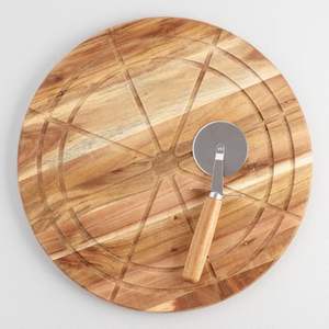 Plato de Madera para Pizza y Carne |   Plato Redondo de Madera Natural Sólida para Comida |   Uso en Comedor y Servicio - Product Image 5