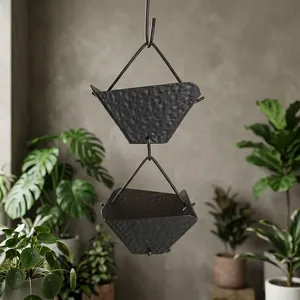 โซ่รับน้ำฝนสีดำแบบแขวน ดีไซน์รูปดอกไม้ สำหรับตกแต่งสวนกลางแจ้ง - Product Image 1