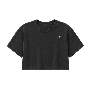 Y2K Washed Charcoal Gray Women's Shirts O Neck Plain Heavyweight 100% Cotton Loose Streetwear Crop <b>Top</b> Short Sleeve Custom Tee - Product Image 3
