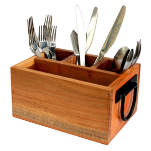 Handcrafted 4-Slot Wooden Cutlery Holder & Silverware <b>Caddy</b> Eco-Friendly Mango Wood Utensil Organizer For <b>Kitchen</b> Countertop - Product Image 5