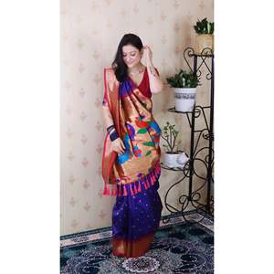 Sari en soie Paithani Bandhani violet tissé avec des fils Zari, élégant, robe de mariée, 650g - Product Image 3