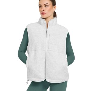 Light <b>Grey</b> Women Fleece <b>Vest</b> Custom Logo Full Zip Sleeveless High Collar Warm Casual Outdoor Sportswear Wholesale OEM Apparel - Product Image 1