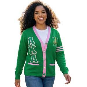 Cardigan en maille sergé vert brodé à double couture pour femme, avec lettres, boutonnage frontal, style décontracté et tendance - Product Image 3