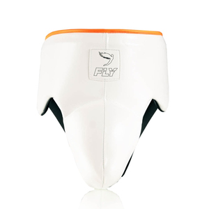 Protège-guêtres de boxe en cuir respirant et durable blanc avec ligne orange, logo personnalisé pour les compétitions, toutes tailles disponibles - Product Image 1