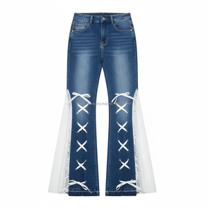 Jeans de Mujer con Corte de Campana, Blancos, de Cintura Alta, Transpirables, Personalizados, OEM, al por Mayor - Product Image 1