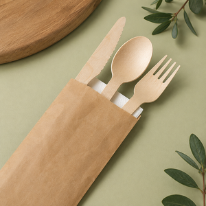 Ensemble de couverts jetables en bois EcoRev ECO71, couteau, fourchette, cuillère, écologiques, biodégradables, recyclables, adaptés aux aliments, pour les voyages - Product Image 2