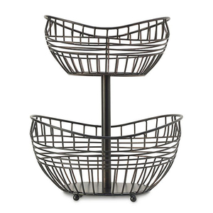 Cesta de Almacenamiento Redonda de Metal de Dos Niveles, Cesta de Alambre Negra con Soporte para Exhibición de Artículos de Cocina, Cesta Decorativa - Product Image 4