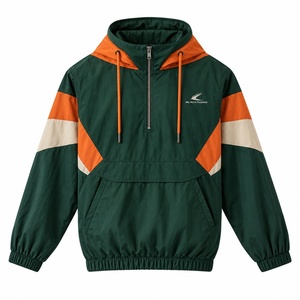 <b>Men's</b> Color Block Hooded <b>Racer</b> <b>Jacket</b> Half-Zip Water Resistant Oversized Fit Outdoor Windbreaker Coat - Product Image 2