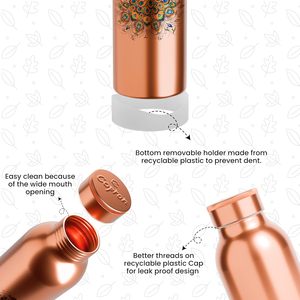 Bouteille d'eau en cuivre pur de qualité supérieure SKI 900 ml, à ouverture facile, pour la santé ayurvédique - Product Image 2