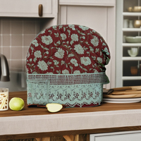 Ensemble de protège-bouilloires à thé artisanaux |   Housse de théière en coton matelassé rouge doux de qualité supérieure avec accents floraux multicolores, rétention de chaleur, élégante pour la cuisine