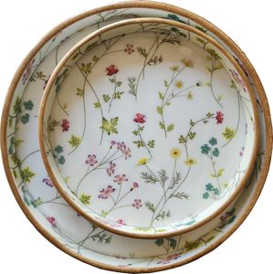 Floral Printed Sticker Mango Wood Stylish Round Snack and Dinner Serving <b>Breakfast</b> <b>Trays</b> At Best and Lowest Price for Home Usage - Product Image 1