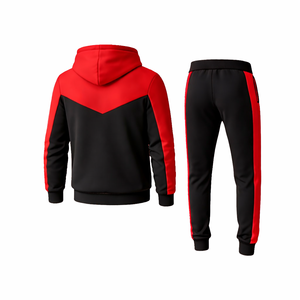 Ensemble de survêtement premium pour homme, noir et rouge, avec sweat à capuche et pantalon de jogging, vêtements de sport confortables, vente en gros - Product Image 3