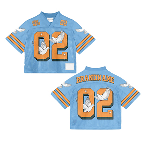 Your Brand Men's Oversized Cropped Football Jersey 100% Cotton Retro Soccer <b>Mesh</b> <b>Shirt</b> Streetwear American Sportswear Quick Dry - Product Image 3