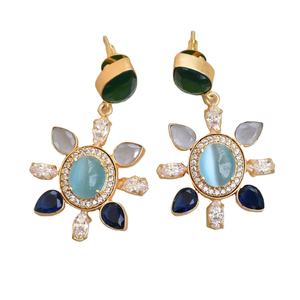 Export Brass Fashion Earrings Bulk <b>Raw</b> Natural Stone Design Matte Brass Texture Fashion Forward Style Bulk Export Quality - Product Image 1