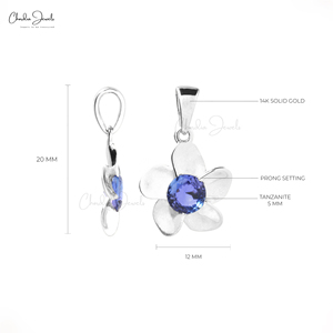 Colgante de Tanzanita Natural de 5mm con Corte Brillante en Oro Blanco Fino de 14k, Diseño Floral, de Proveedores Verificados, a Precio de Descuento - Product Image 2