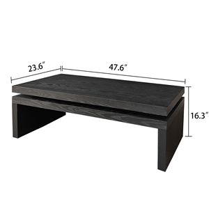 Table basse rectangulaire moderne en bois noir 47,6'' L x 23,6'' L x 16,3'' H pour cocktails et thé dans le salon - Product Image 6