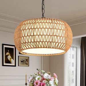 Lampadario a sospensione Boho Chic da 18 pollici, altezza regolabile, corda in iuta intrecciata, 60W max, attacco E26, plafoniera. - Product Image 6