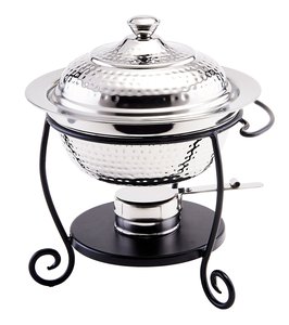 ถาดอุ่นอาหารทองแดงโบราณแบบตอกลาย พร้อมขาตั้งเหล็กดัดทรงกลมสไตล์เรียบง่าย สำหรับบูติก บ้าน โรงแรม และตกแต่ง - Product Image 2