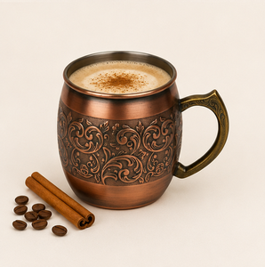 Taza Moscow Mule de Cobre Repujado Hecha a Mano de Primera Calidad con Acabado Antiguo y Patrón Floral, Jarra de Cerveza para Bar en Casa y Negocios - Product Image 3