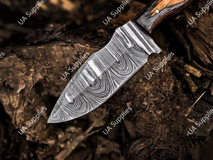 มีดใบตรงด้ามไม้ปักก้า ดามัสกัสสตีล พร้อมปลอกหนัง สำหรับล่าสัตว์และตั้งแคมป์ แบบพกพา รับผลิต ODM/OEM  ขั้นต่ำในการสั่งซื้อน้อย - Product Image 3