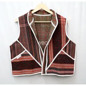 <b>Women's</b> Knitted Cotton Vintage <b>Vest</b> Jacket Patchwork Indian Style Multicolor Winter Breathable Eco-Friendly V-neck Short Button - Product Image 1