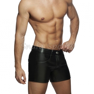 กางเกงขาสั้นหนังฟิตเนสผู้ชายรุ่นใหม่ล่าสุด กางเกงหนังยาวระดับเข่าแบบสั่งทำพิเศษ สำหรับใส่ลำลองและออกกำลังกาย มีเชือกผูกเอว พร้อมจำหน่าย - Product Image 4