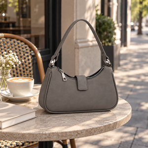 Bolso de Hombro Gris Moderno en Forma de Media Luna, de Cuero PU, con Correa Única y Cierre de Cremallera, para Mujer, Uso Diario - Product Image 1