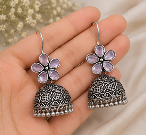 Pendientes Colgantes de Flores Vintage con Bisel de Cuarzo Rosa, Chapados en Plata Antigua, Joyería de Fiesta para Mujer - Product Image 3