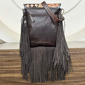 Sac à main bandoulière en cuir véritable fait main 2026, motif damier, franges en cuir de vache, sac à main bohème pour femmes - Product Image 5