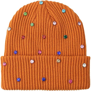 Black Rhinestone Beanie <b>Hat</b> Rib Knit Winter Cap Unisex Soft <b>Warm</b> Stretch Skull Cap Custom OEM Wholesale <b>Hat</b> - Product Image 6