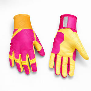 Guantes de entrenamiento de béisbol de cuero de alta calidad de una mano amarilla y otra mano de color rosa - Product Image 2