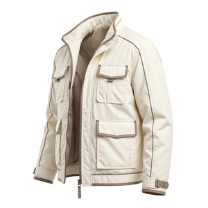 Men's <b>Beige</b> <b>Denim</b> Workwear <b>Jacket</b> Turn-down Collar Single Button Closure Regular Fit Solid Color Autumn Wear Breathable Pockets - Product Image 6