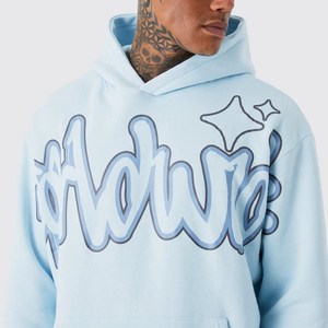 Men's Light Blue Hooded Sweatshirt and Pants Set Full Sleeve Solid Color Casual Tracksuit Loose Fit 100% Cotton Autumn Wear - Product Image 6