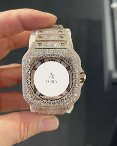 Montre mécanique unisexe de qualité export, personnalisée, en acier inoxydable, avec diamants carrés et moissanite VVS, style Hip-Hop, verre saphir, analogique - Product Image 1
