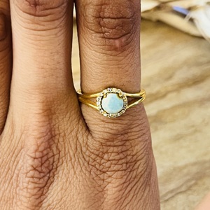 Modern Style Romantic Larimar <b>Ring</b> Boho Brass <b>Rings</b> For Women 18k Gold Plated <b>Dainty</b> Floral Halo Jewelry For Wholesale/OEM/ODM - Product Image 2