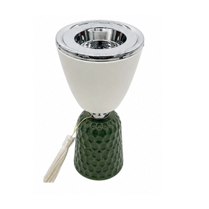 Brûleur d'encens diffuseur d'aromathérapie, base verte, dessus blanc, bordure métallique, pompon décoratif - Product Image 1